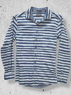 Rodd & Gunn Small Blue Grey Horizontal Striped Cotton Button-Down Shirt Sport S